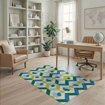 Blue Teal Geometric Modern No. 8 Area Rug