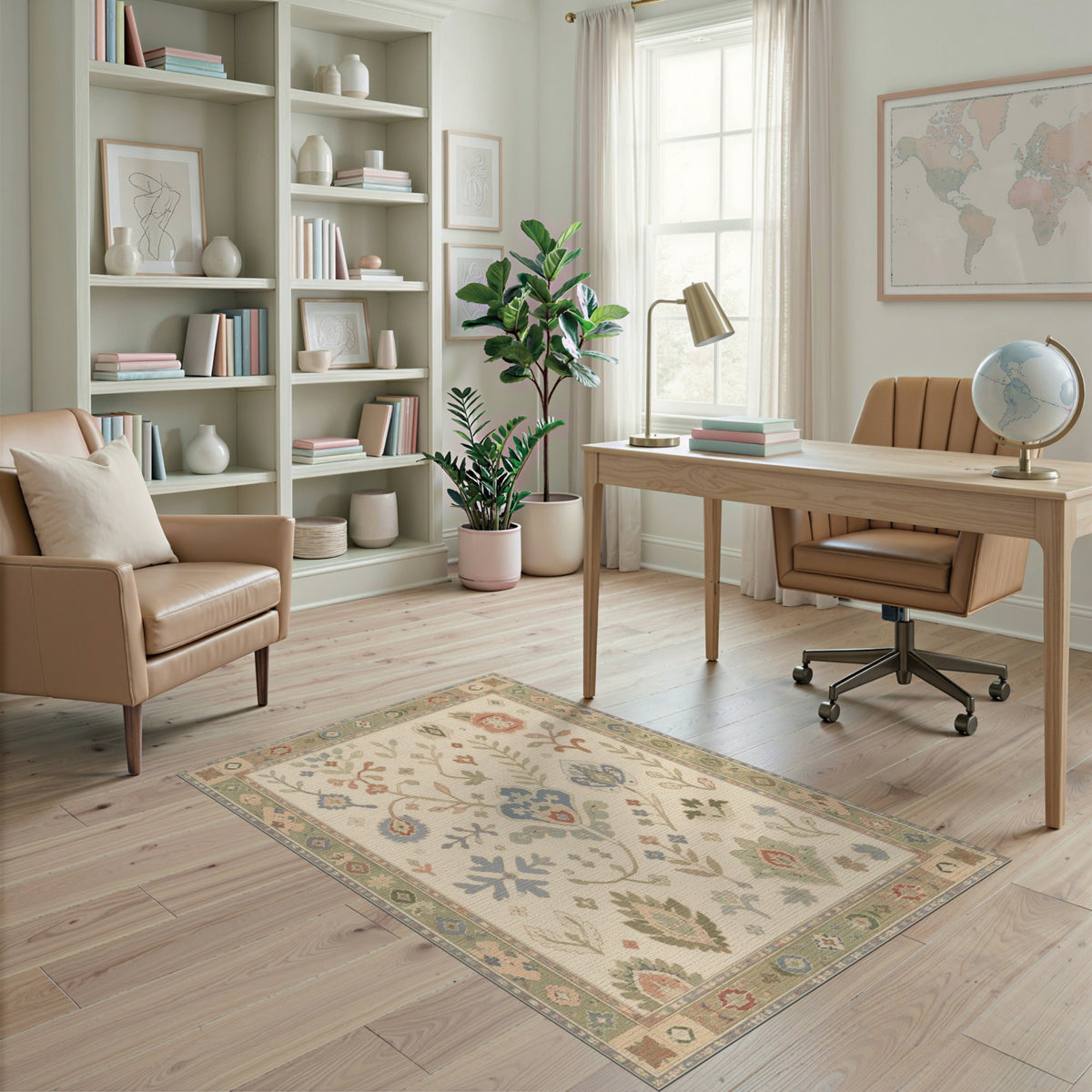 Vintage Floral Beige Area Rug