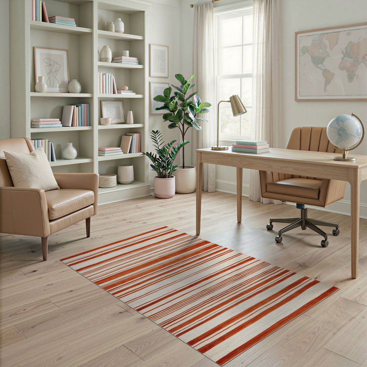 Orange Striped Orange Striped Geometric Area Rug