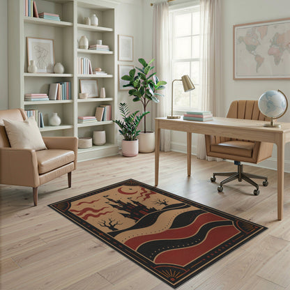 Distressed Vintage Red Gothic Castle Area Rug