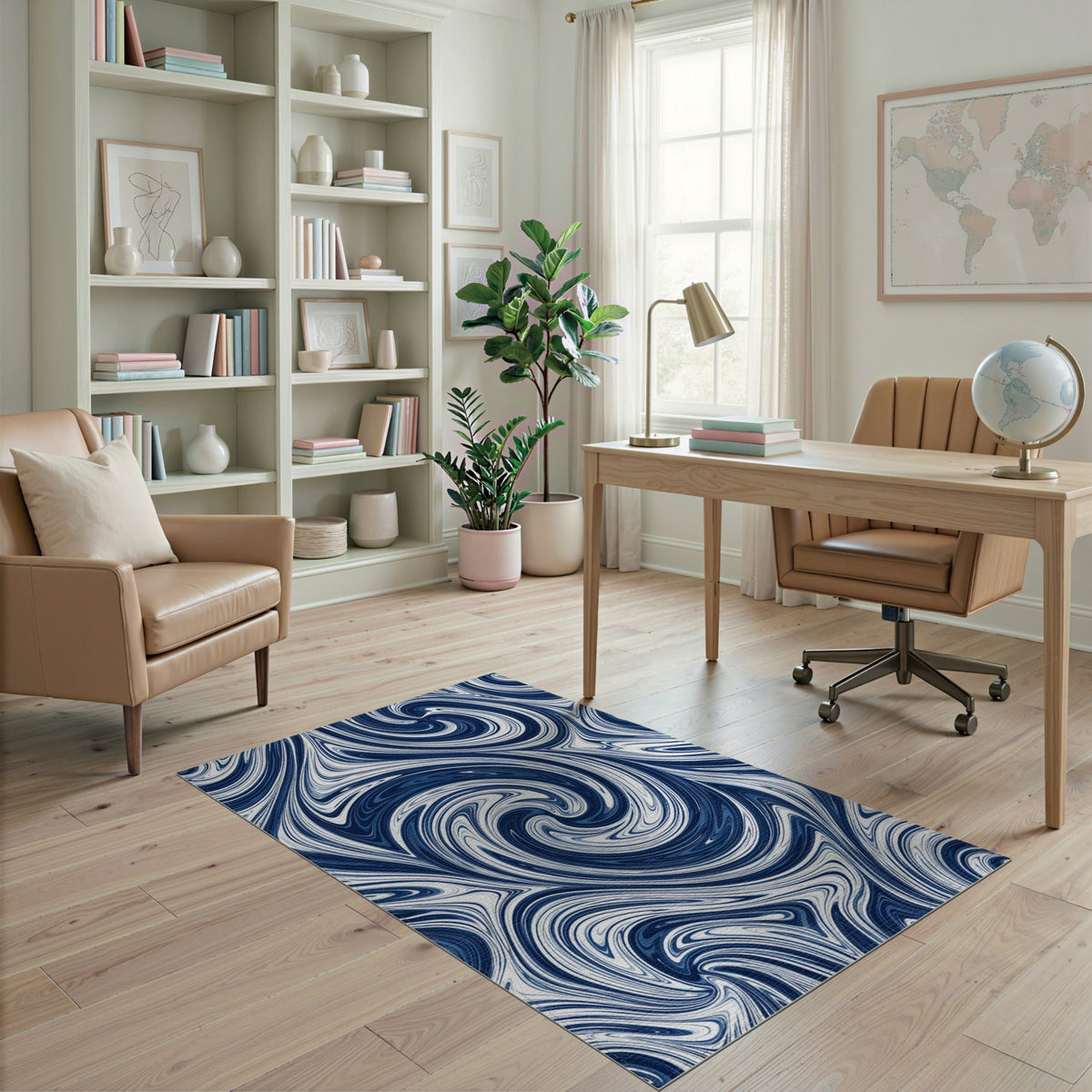 Blue and Teal Blue Marble Swirl Abstract Area Rug