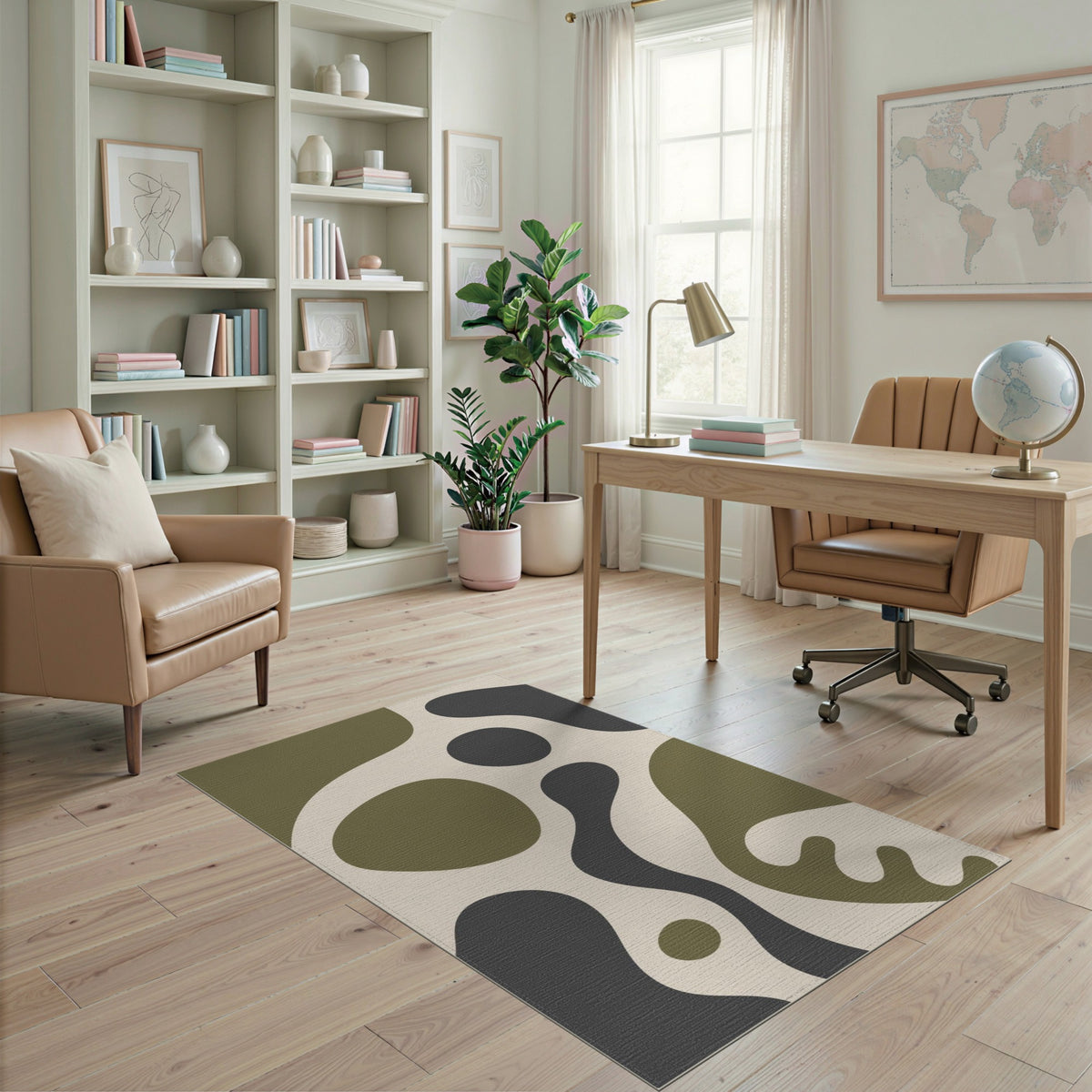 Olive Green Organic Abstract Area Rug