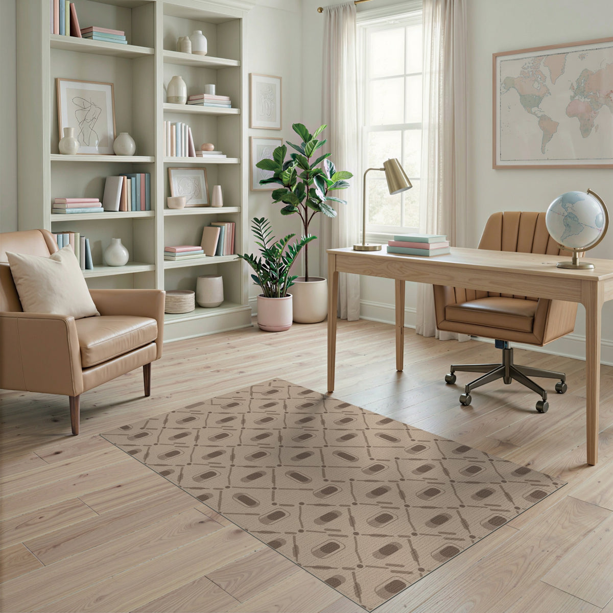Beige Geometric Lattice Area Rug
