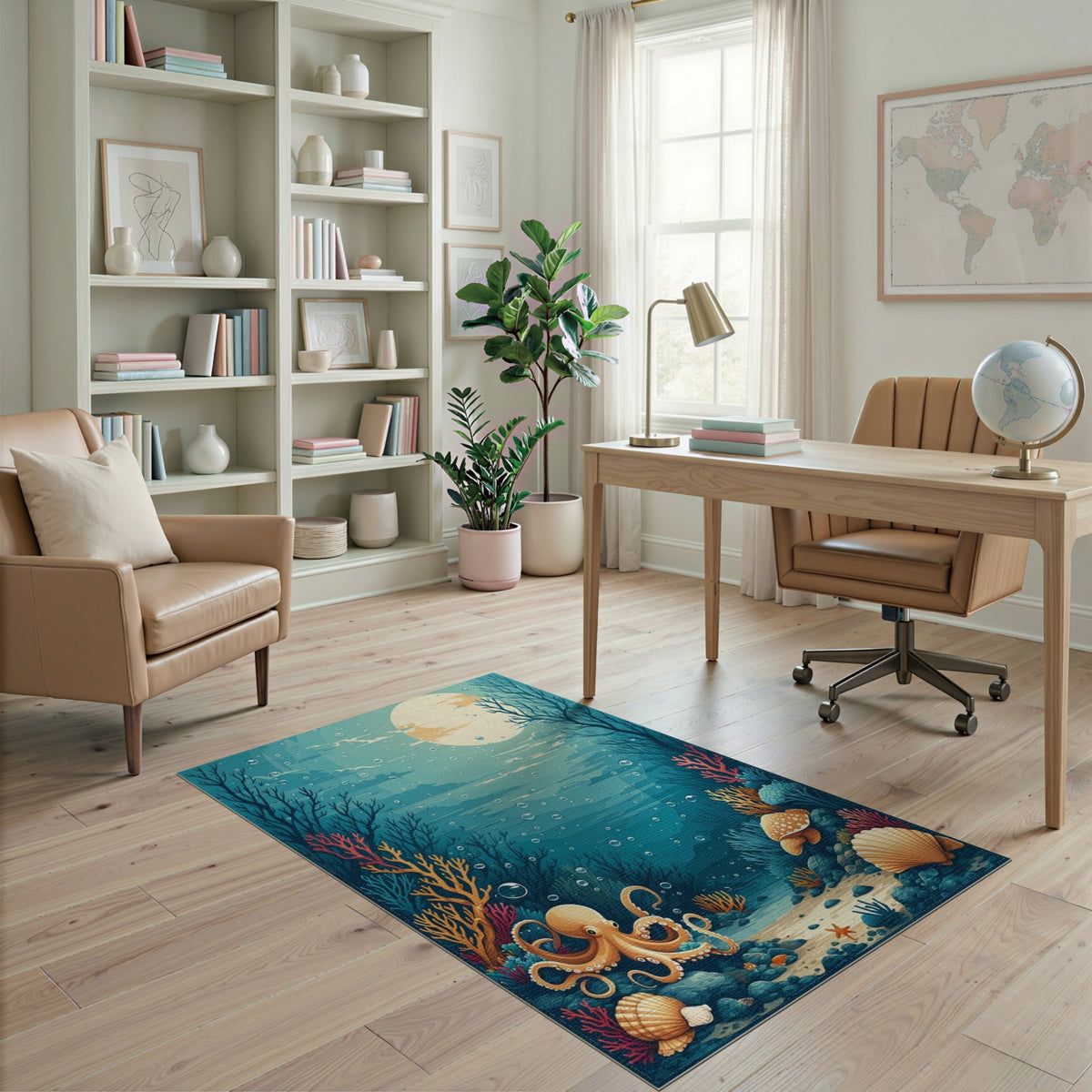 Underwater Octopus Coastal Area Rug