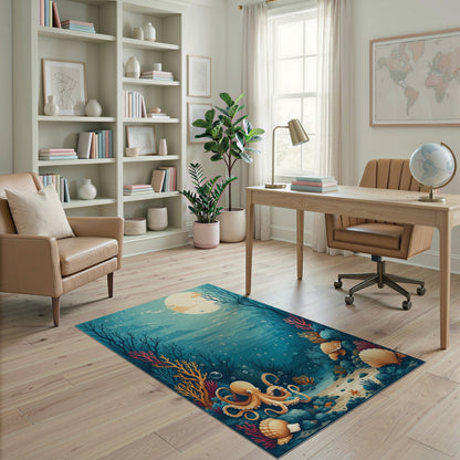 Underwater Octopus Coastal Area Rug