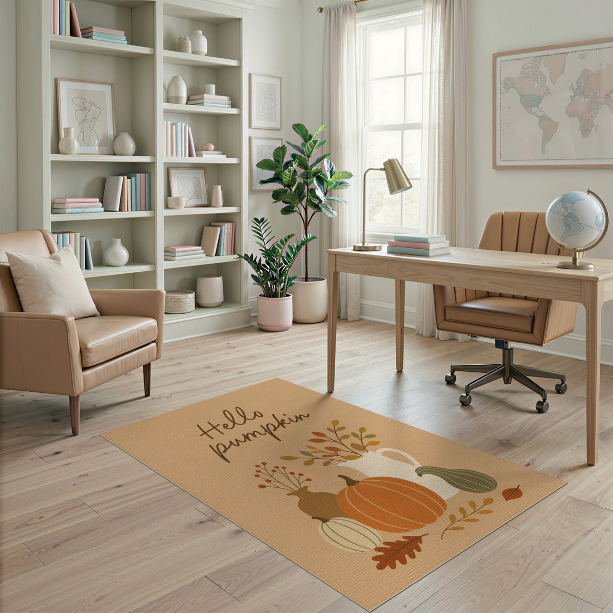 Brown and Tan Hello Pumpkin Rustic Area Rug
