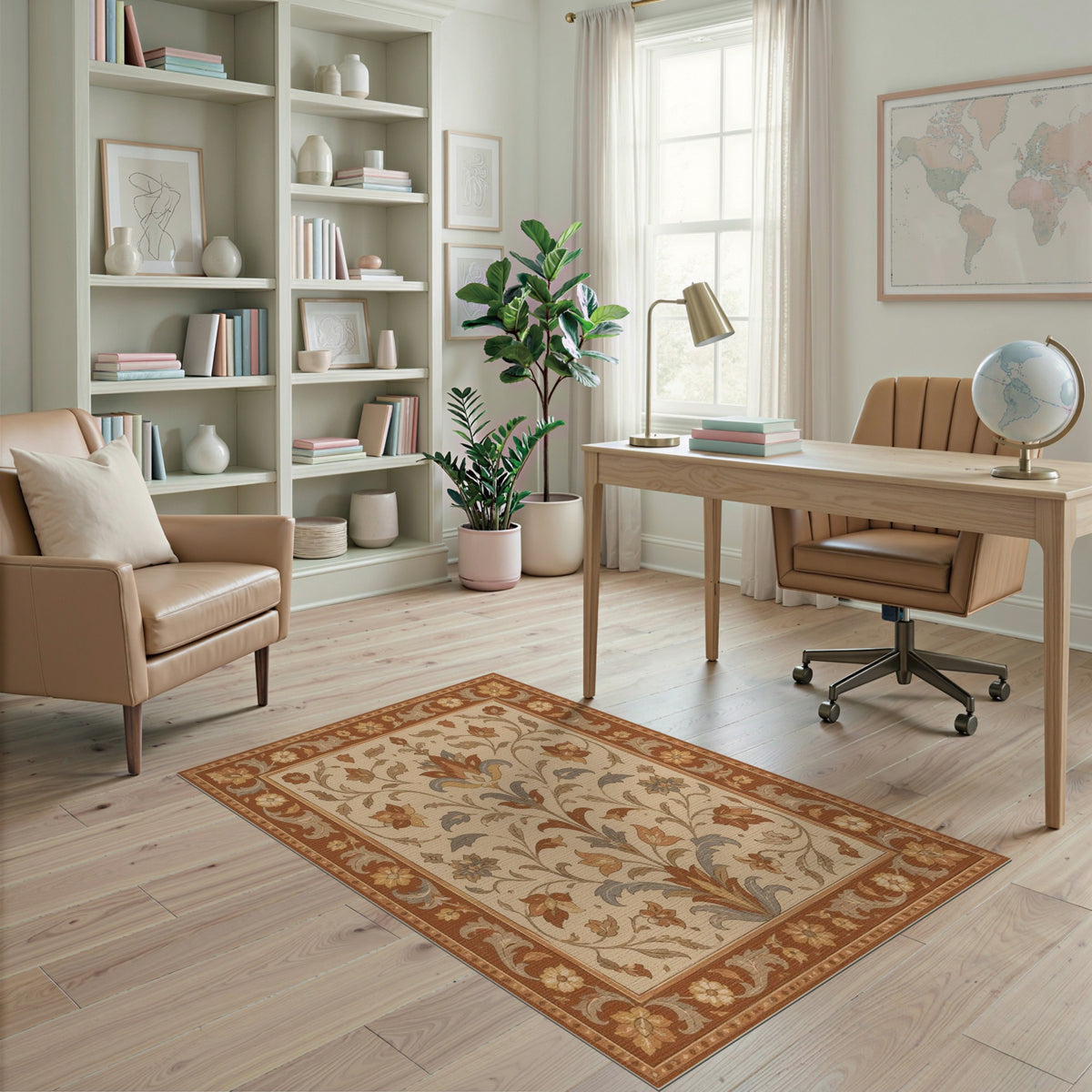 Brown Floral Vintage Area Rug