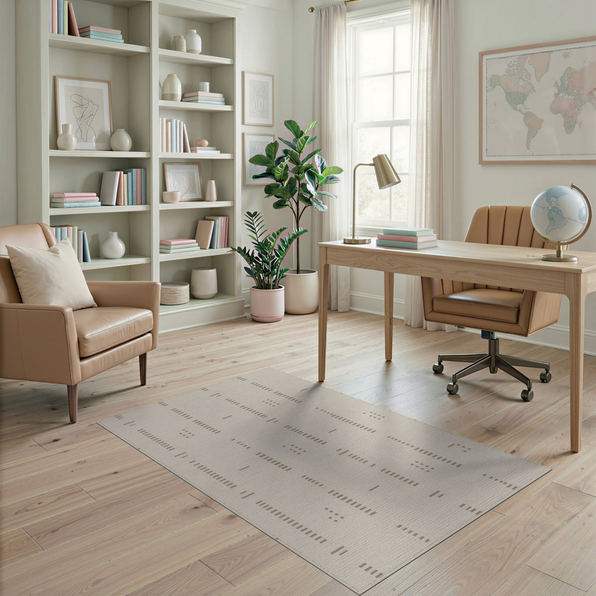 Beige Geometric Dot Line Area Rug