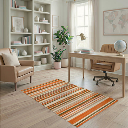 Striped Orange Striped Geometric Area Rug