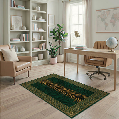 Traditional Persian Green Tiger Stripe Area Rug with Gold Border