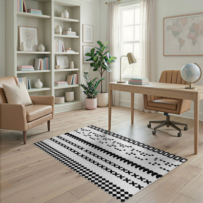 Black White Geometric Striped Area Rug