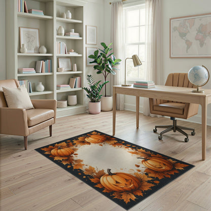 Orange Pumpkin Jack-o'-Lantern Washable Area Rug
