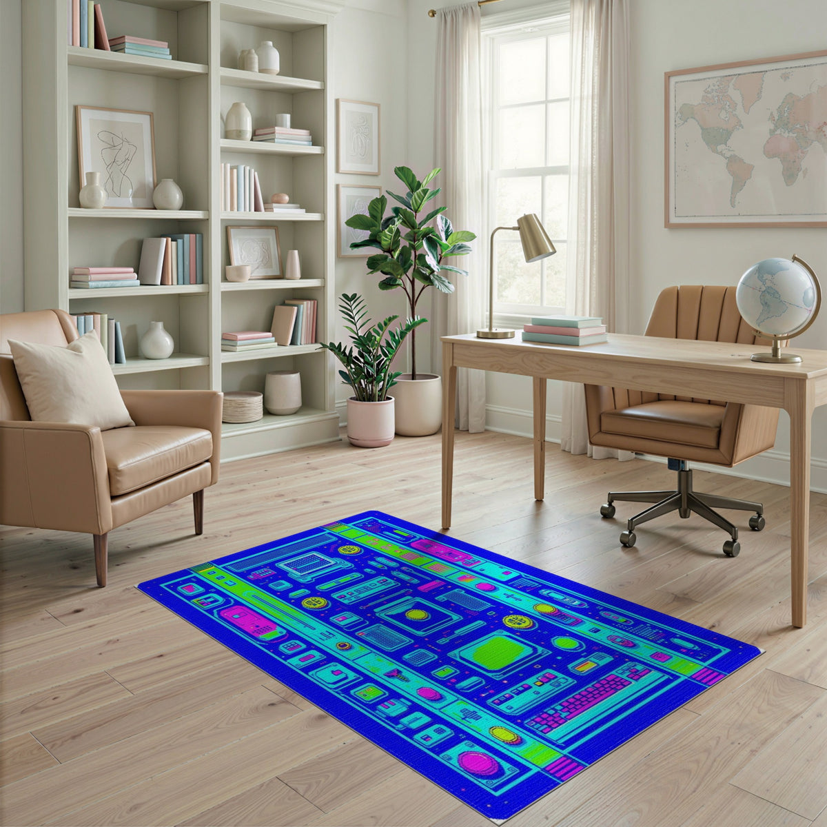 Neon Pixel Tech Washable Area Rug