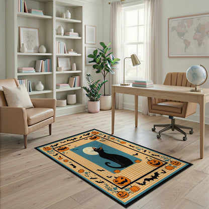 Kids Cartoon Black Cat Halloween Area Rug