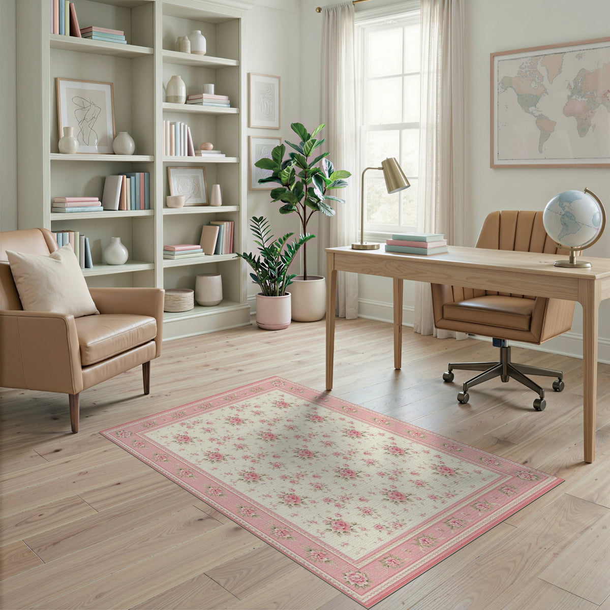 Pink Rose Floral Vintage Area Rug
