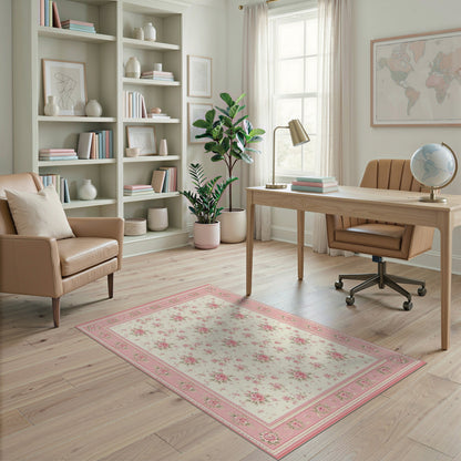 Pink Rose Floral Vintage Area Rug