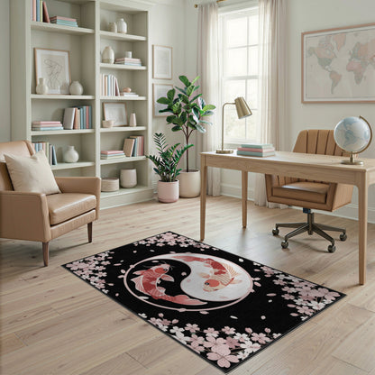 Pink Koi Yin-Yang Cherry Blossom Area Rug