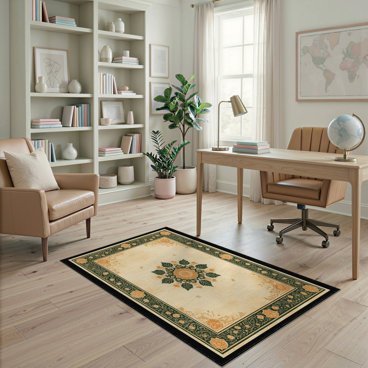 Floral Vintage Floral Medallion Beige Area Rug