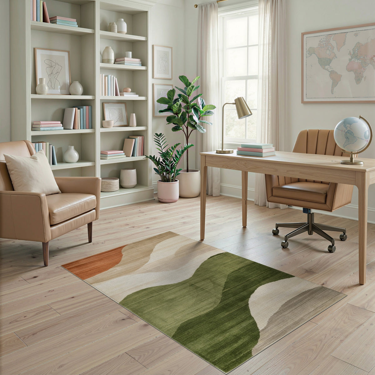Abstract Wave Area Rug in Beige and Green