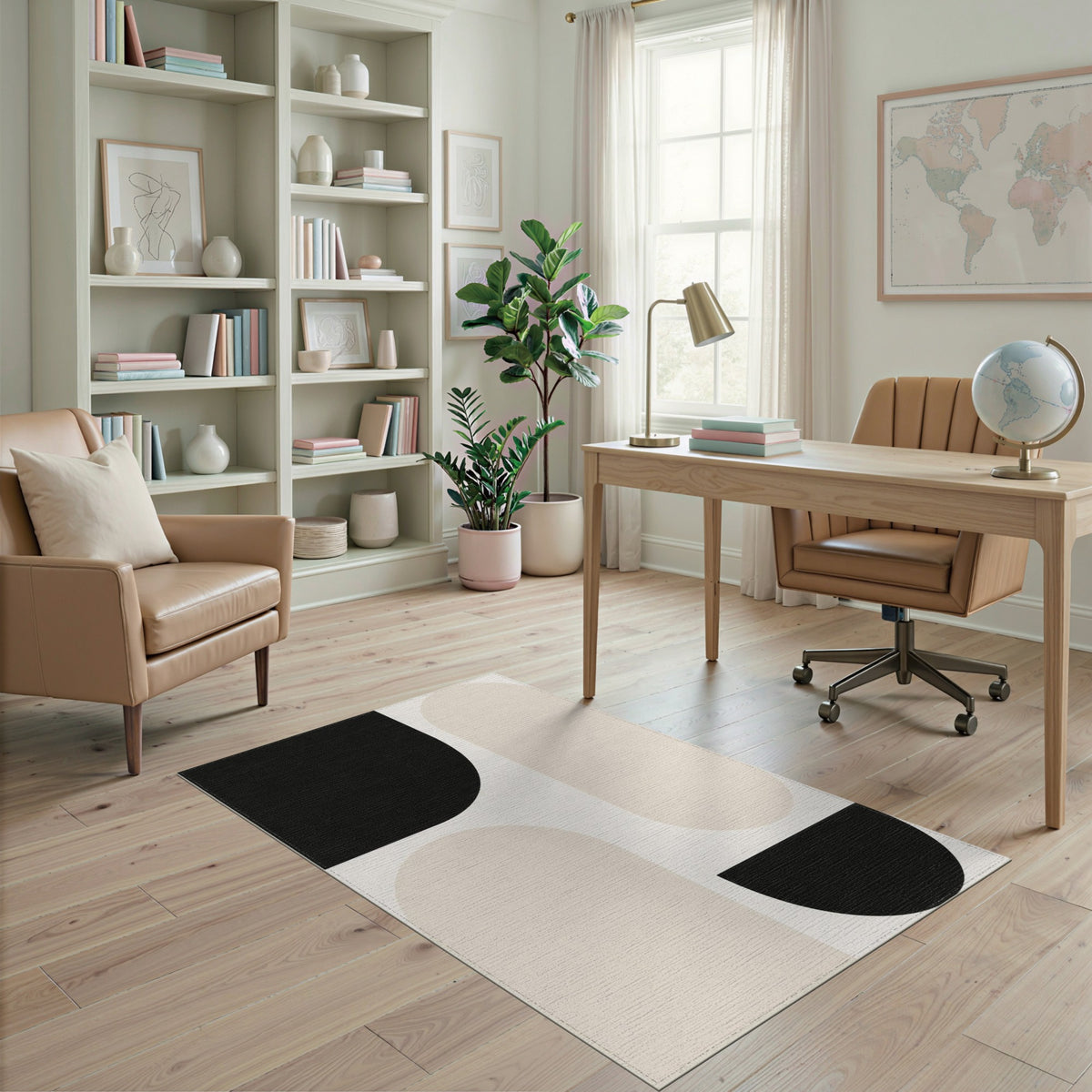 Black White Geometric Abstract Area Rug