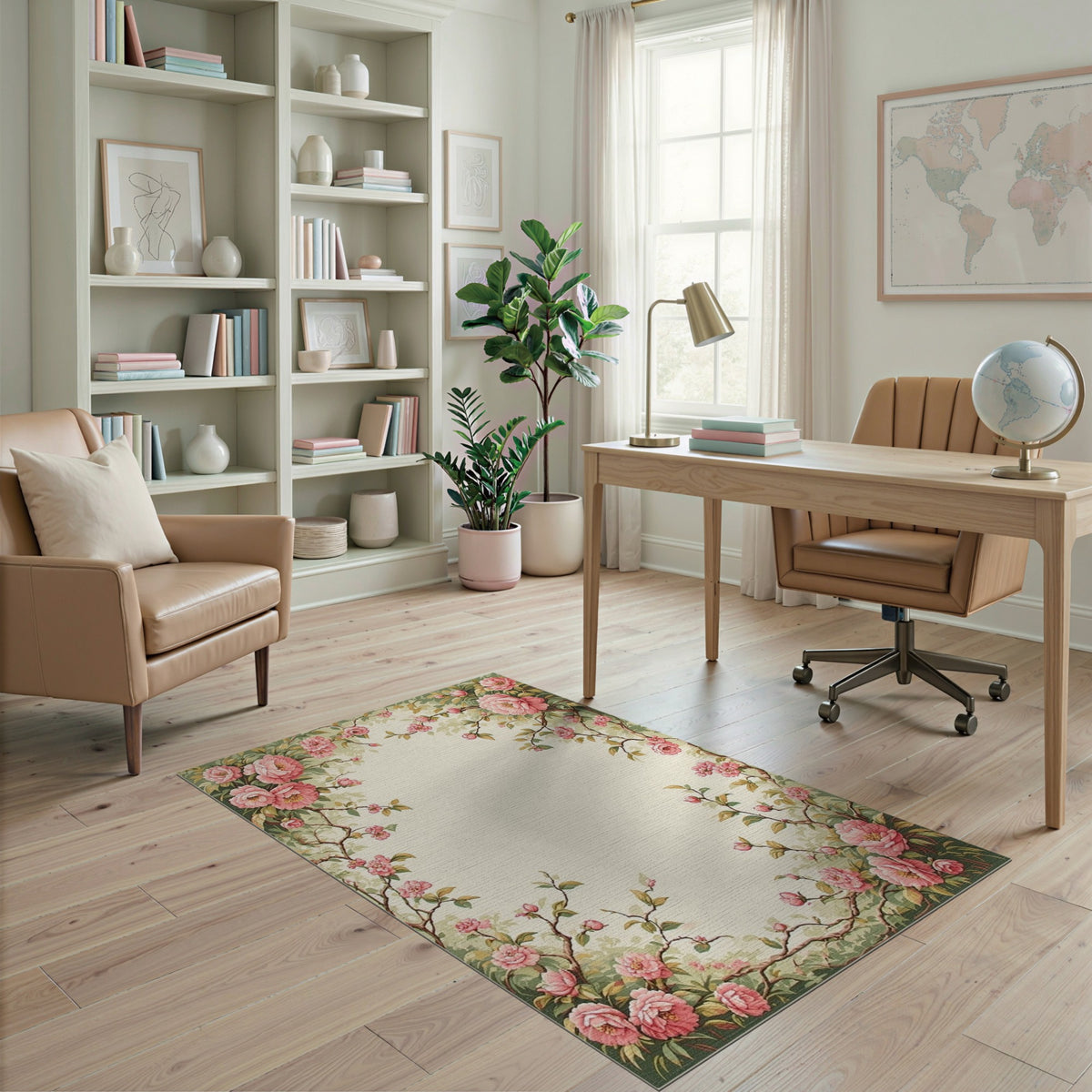 Pink Floral Vintage Washable Area Rug