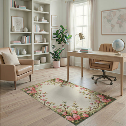 Pink Floral Vintage Washable Area Rug