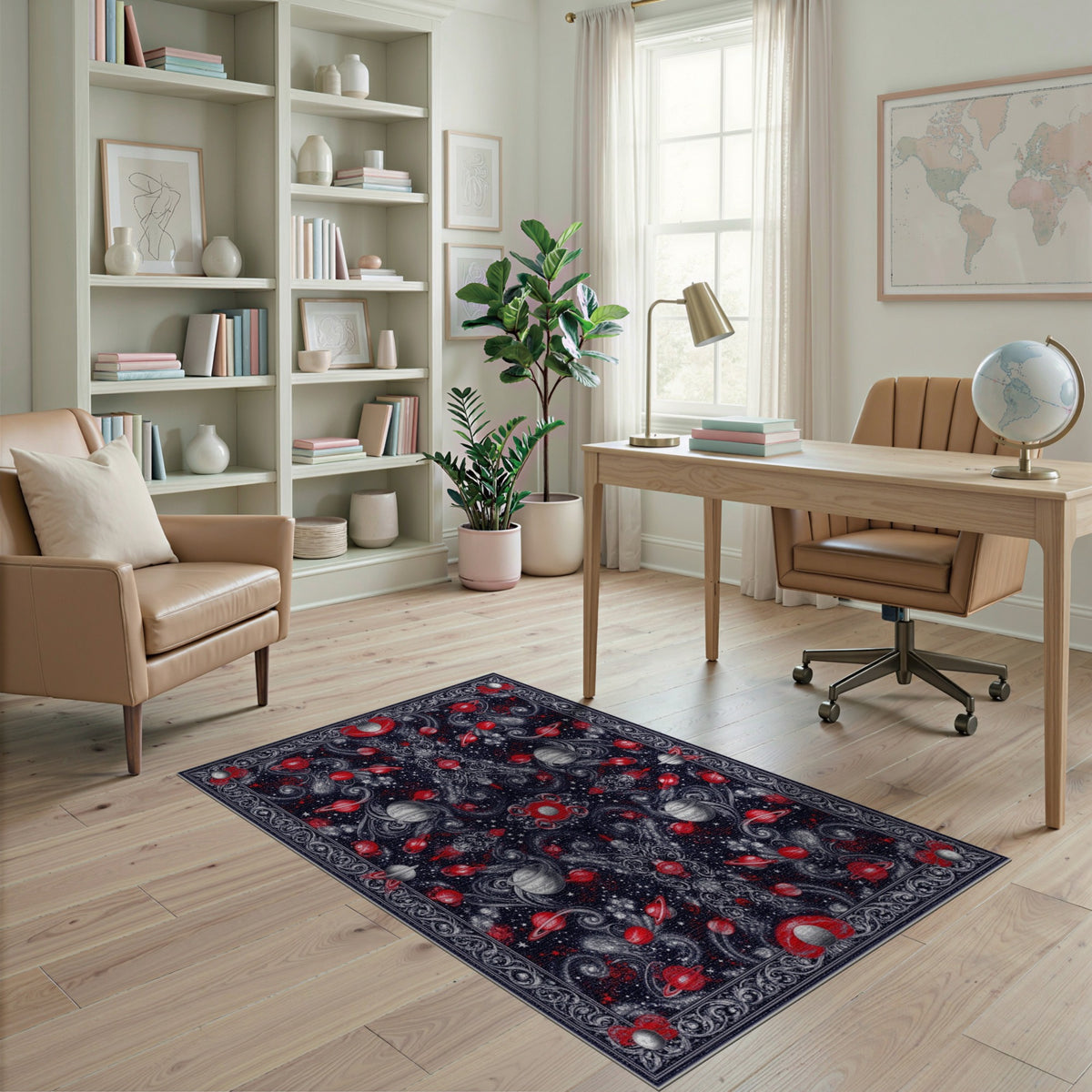 Red Celestial Planets Area Rug