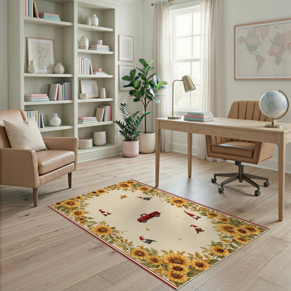 Sunflower Gnome Red Truck Beige Area Rug