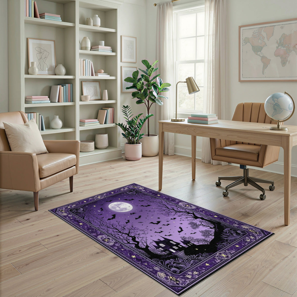 Distressed Vintage Purple Haunted Mansion Halloween Area Rug