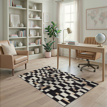Black and White Black White Geometric Pixel Area Rug