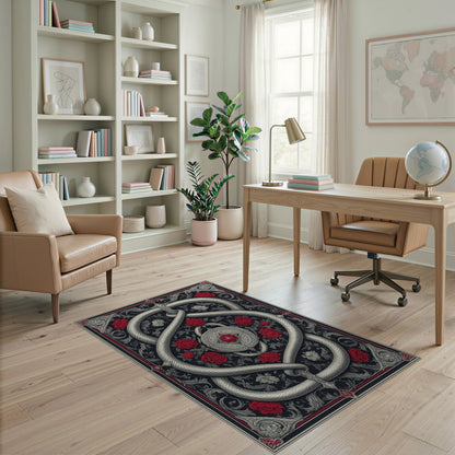 Silver Serpent Red Rose Area Rug