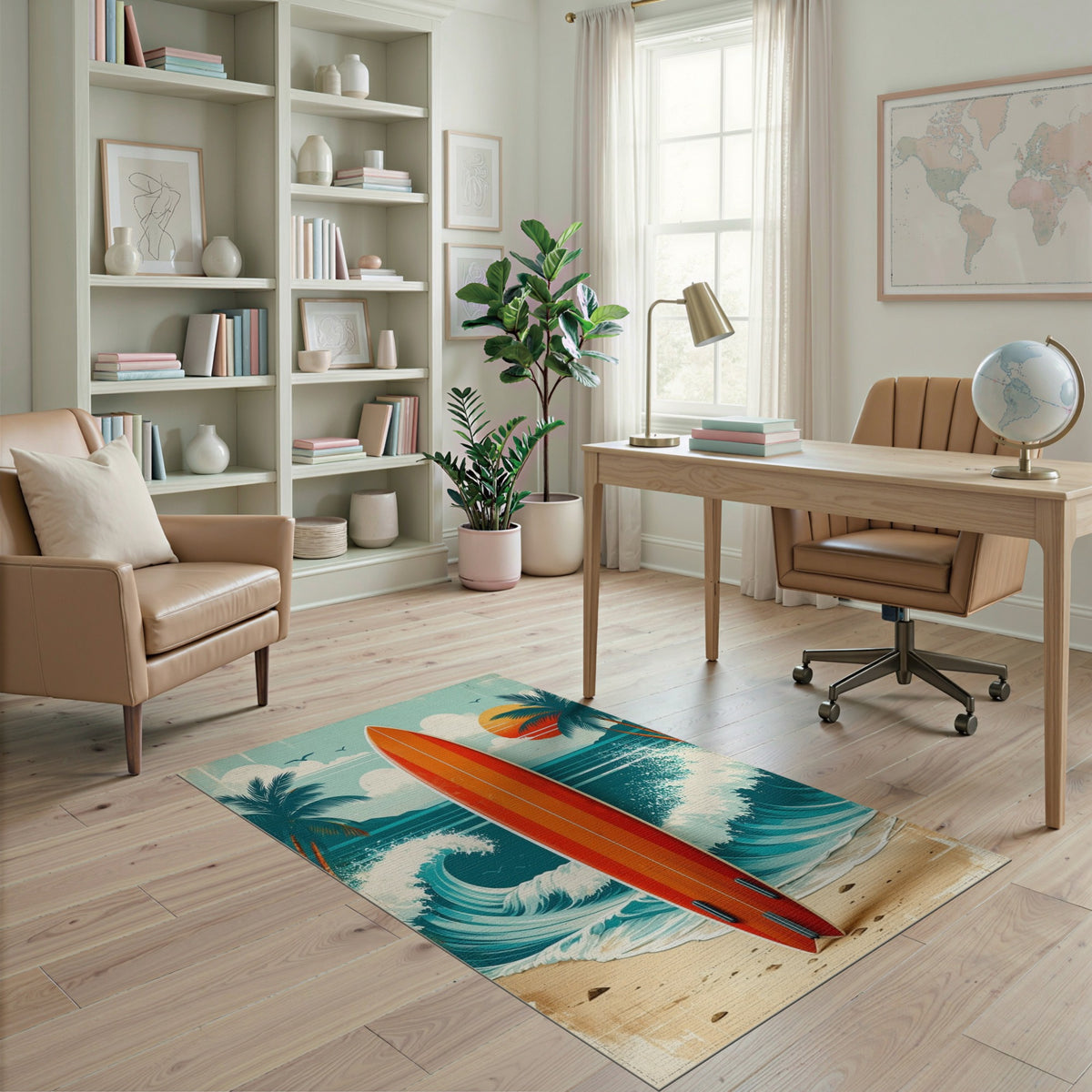Vintage Surfboard Coastal Beach Rug
