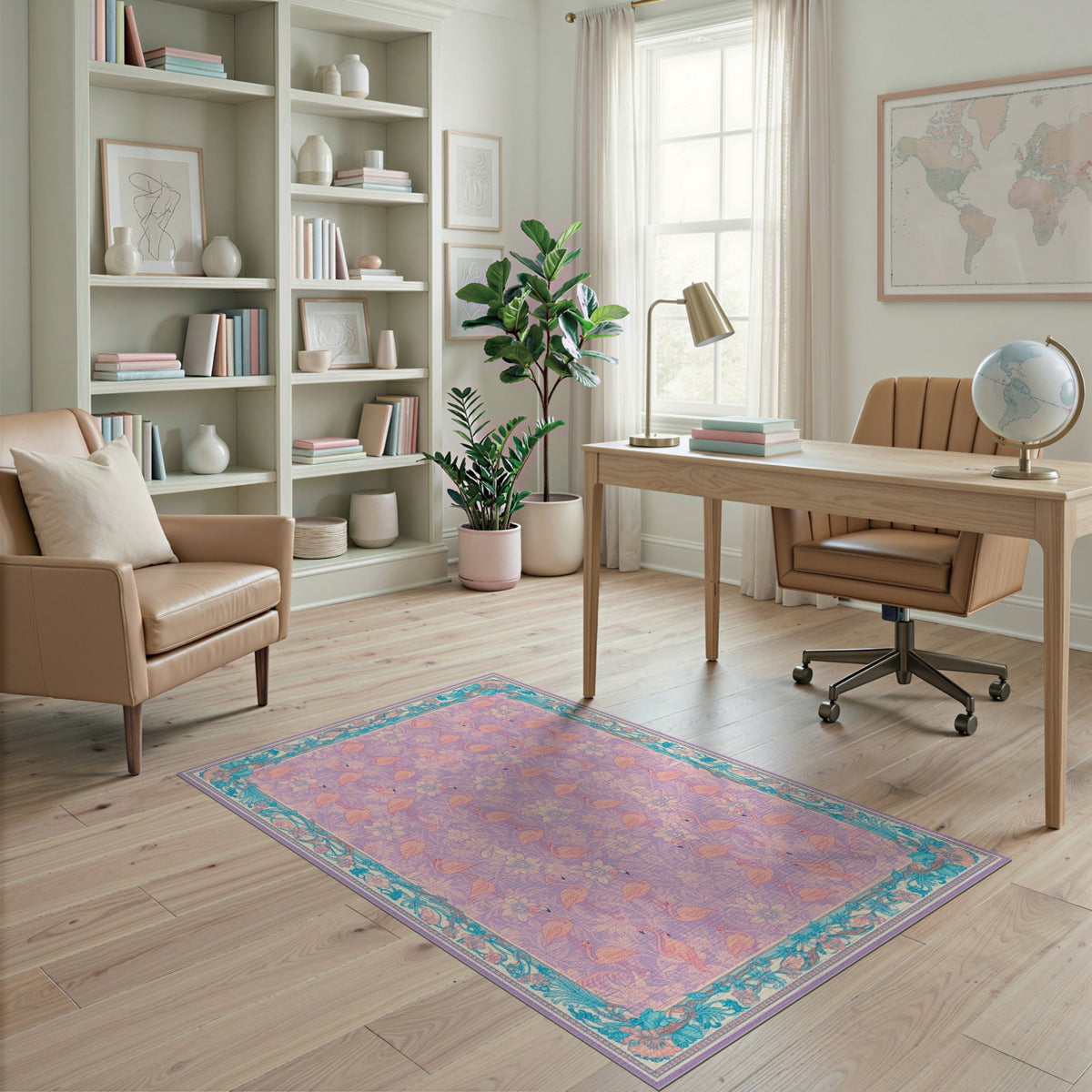 Floral Vintage Purple Flamingo Floral Area Rug