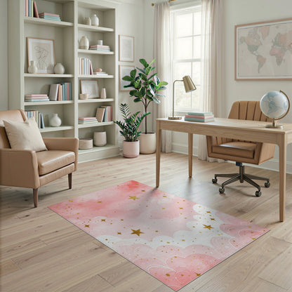 Pink Starry Clouds Kids Washable Area Rug
