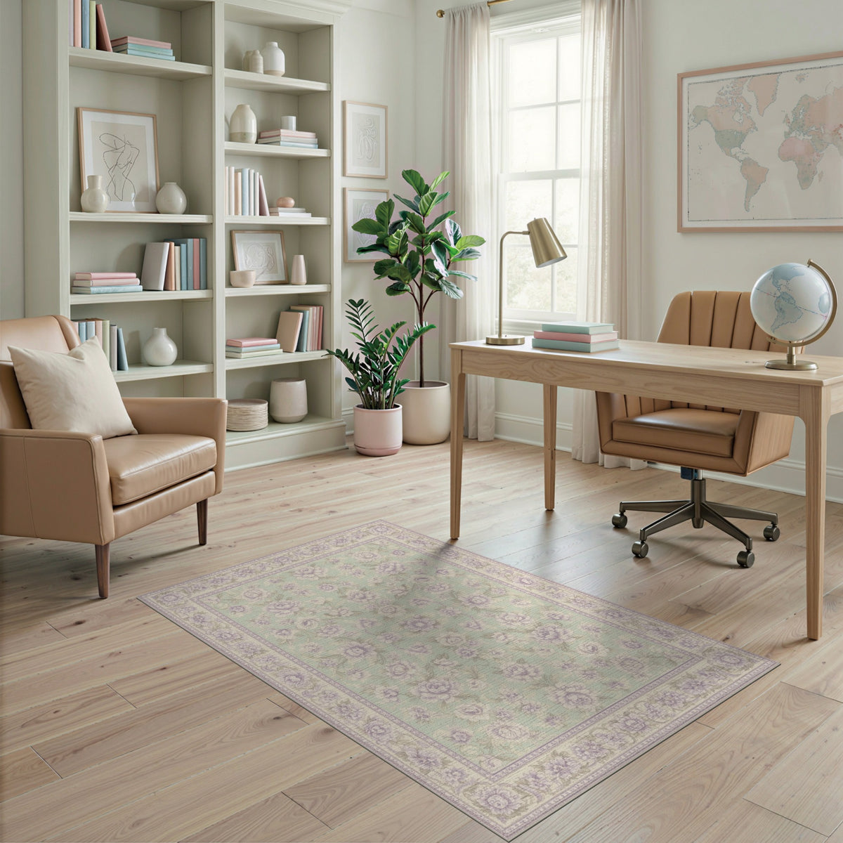 Purple Floral Vintage Washable Purple Area Rug
