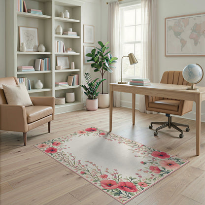 Floral Vintage Pink Poppy Floral Vintage Area Rug