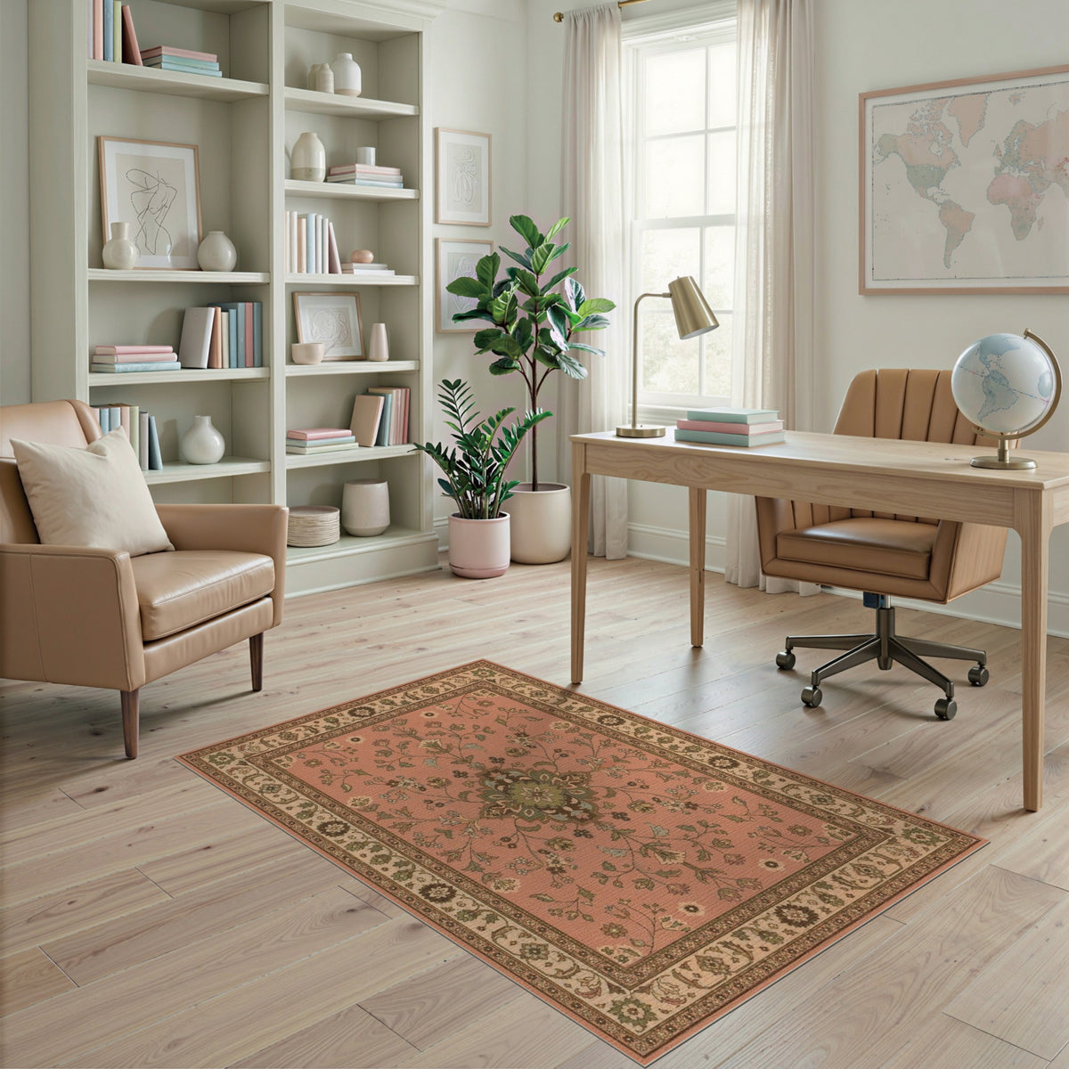 Pink Floral Vintage Medallion Rug