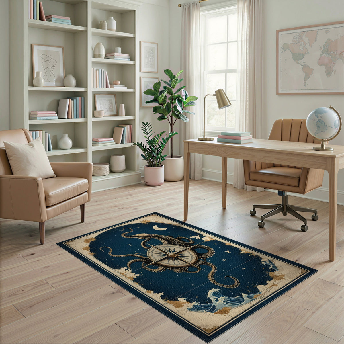 Octopus Compass Vintage Area Rug