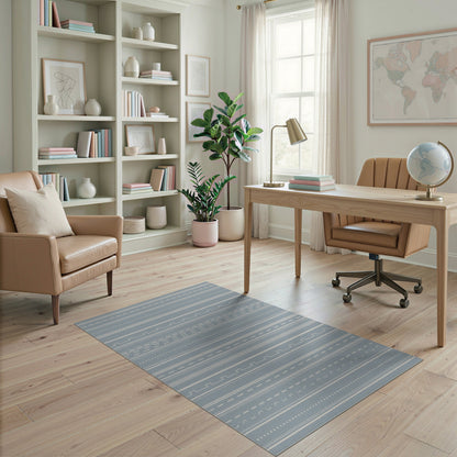 Blue Geometric Lines Washable Area Rug