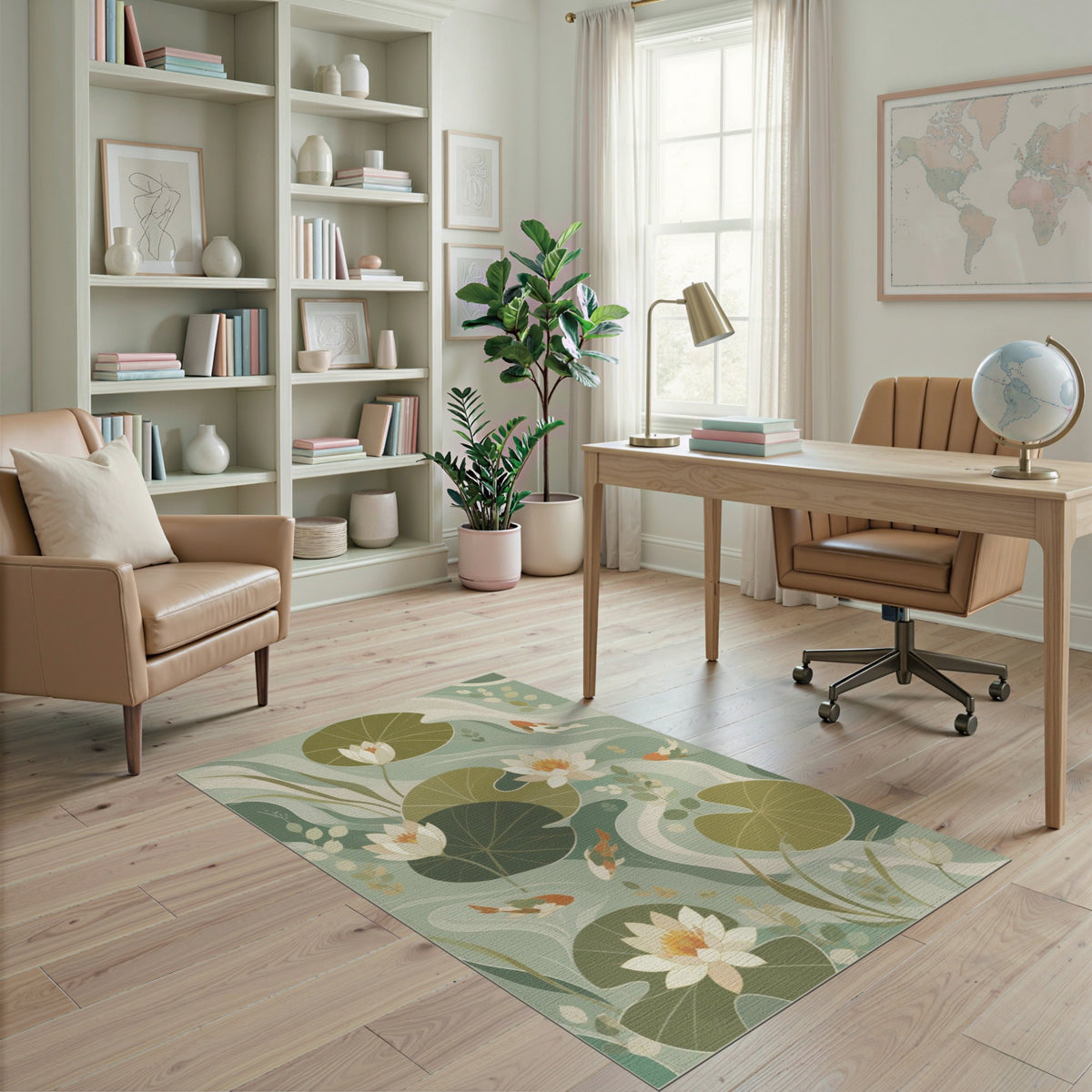 Lotus Koi Pond Washable Area Rug