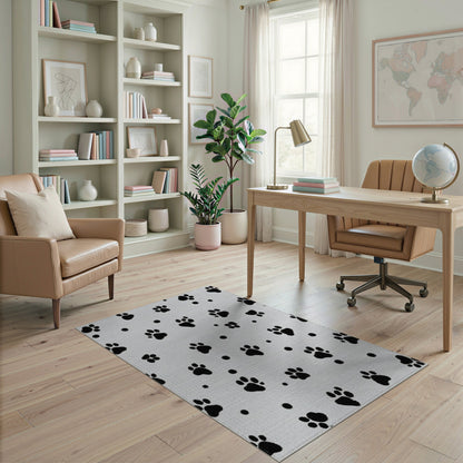 Black Paw Print Washable Kids Area Rug