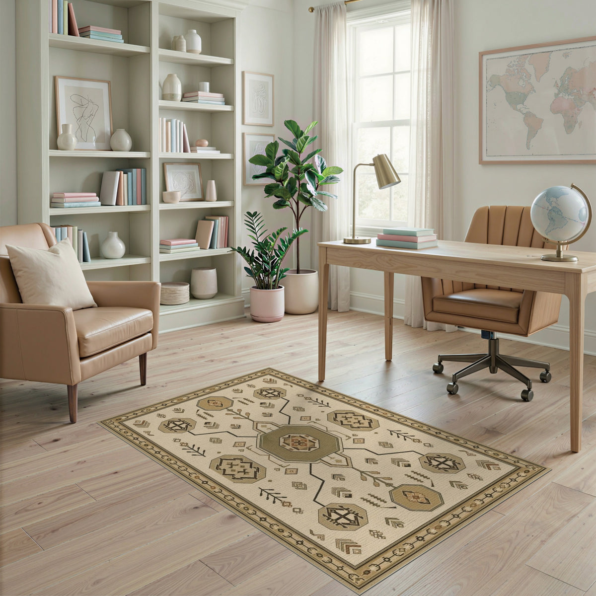 Southwestern Geometric Octagon Area Rug in Brown Tan