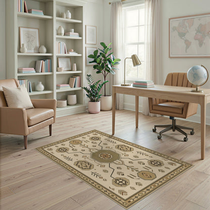 Southwestern Geometric Octagon Area Rug in Brown Tan