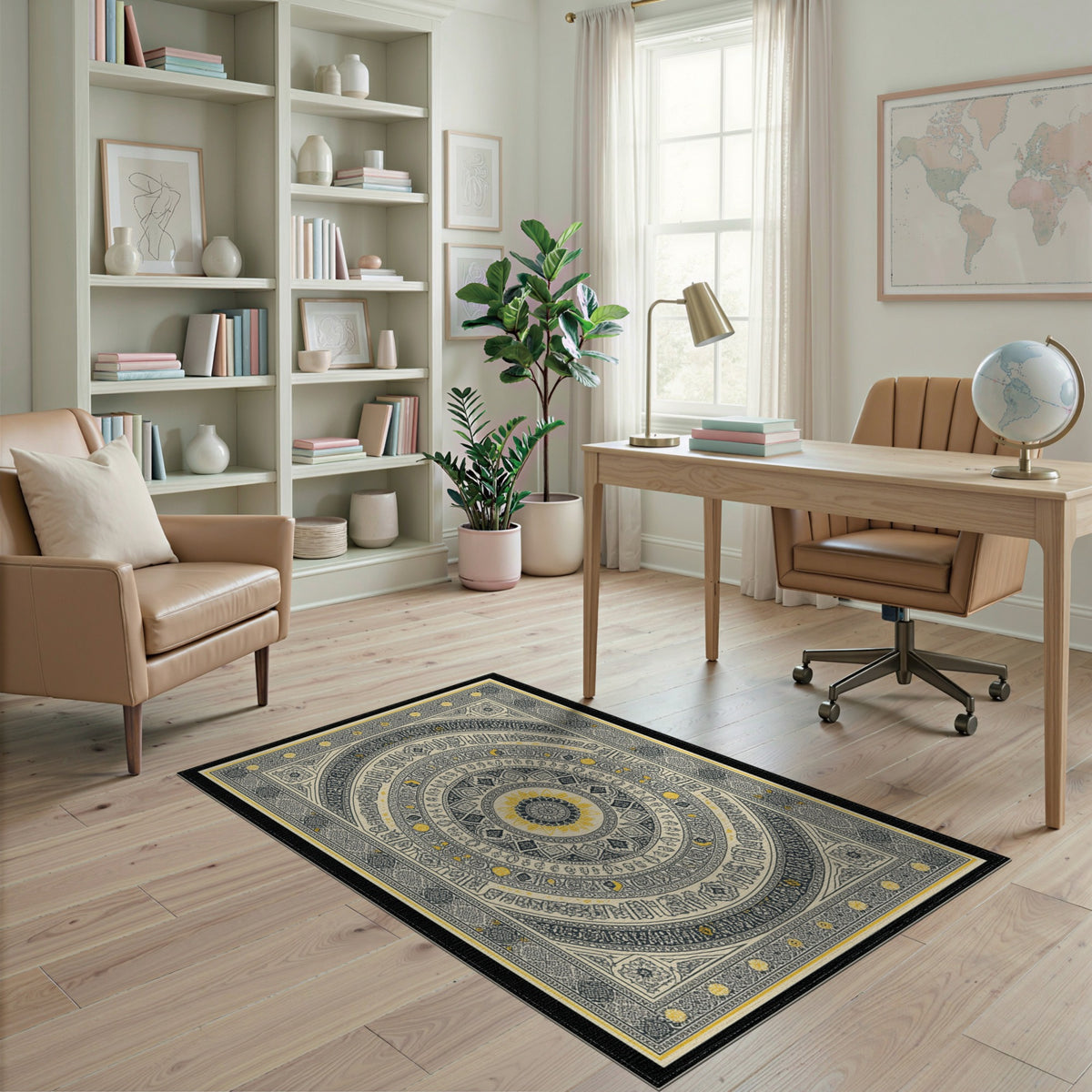 Black White Mandala Area Rug