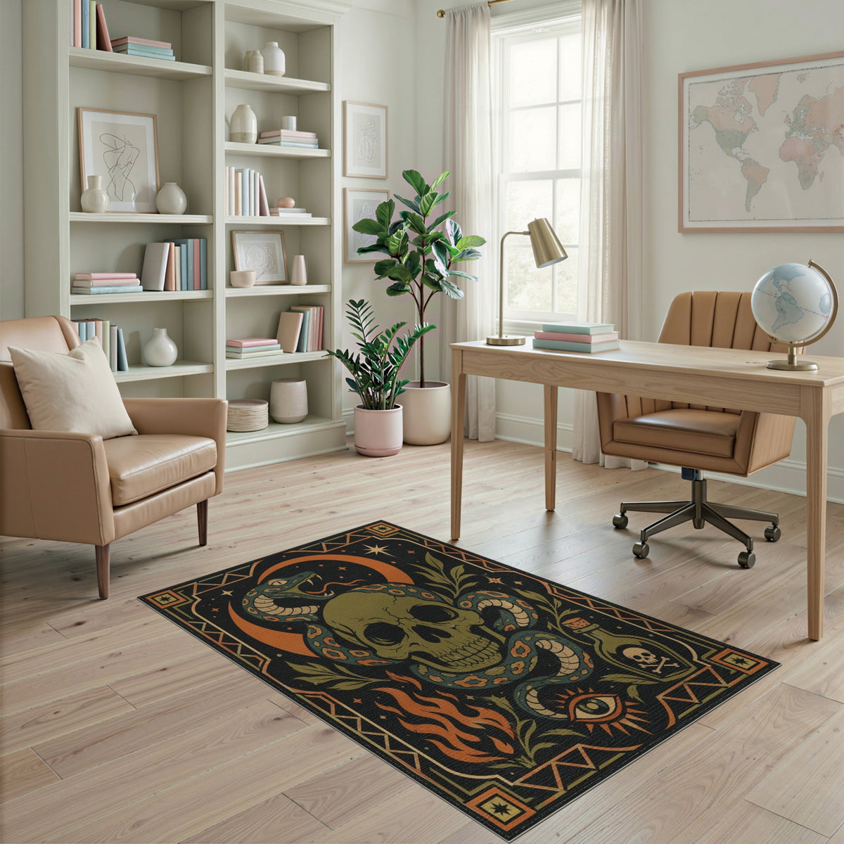 Mystic Skull Serpent Washable Area Rug