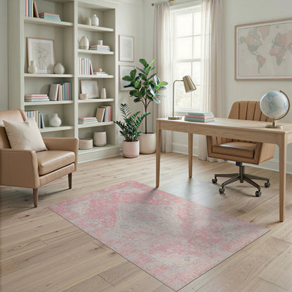 Pink Distressed Vintage Floral Distressed Vintage Area Rug