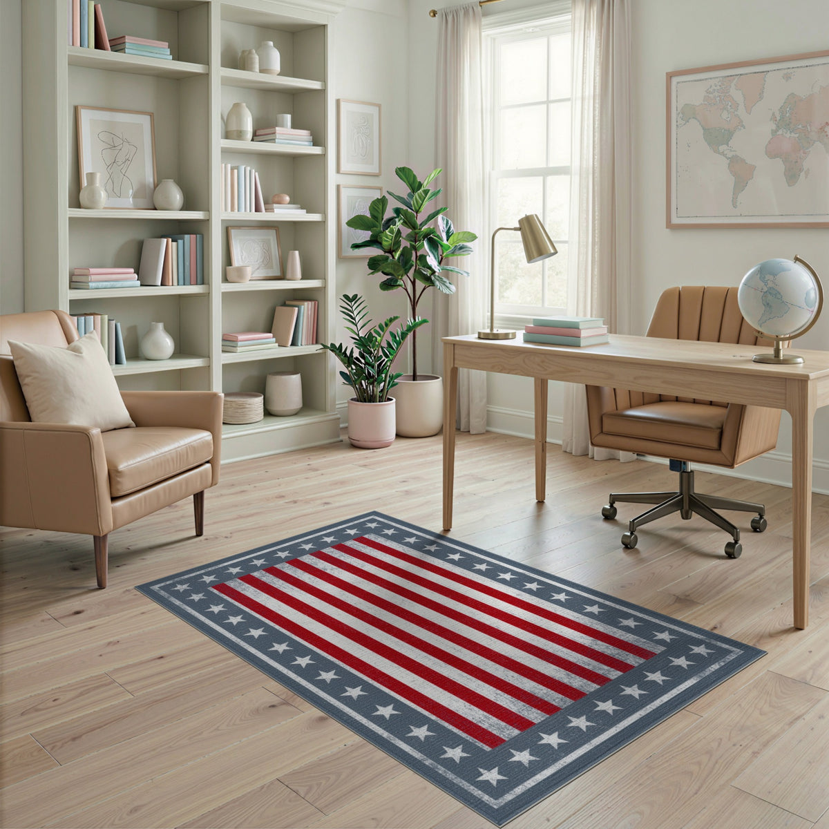 Multi-color and Patterns Distressed Patriotic American Flag Area Rug