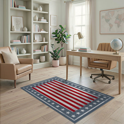 Multi-color and Patterns Distressed Patriotic American Flag Area Rug