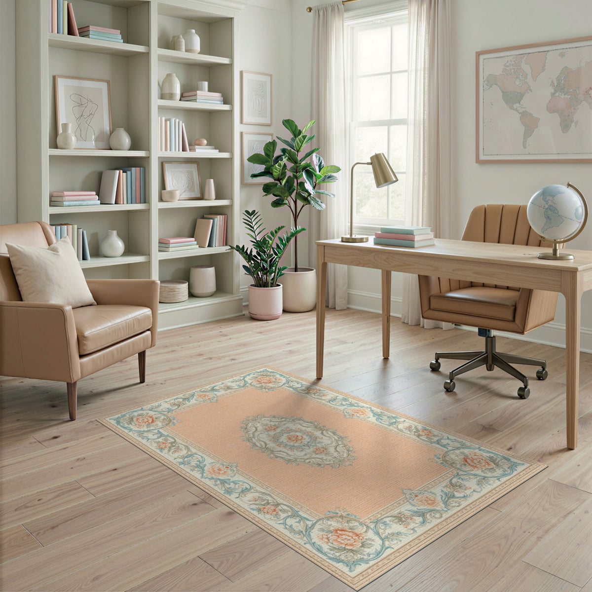 Teal Floral Medallion Peach Vintage Rug