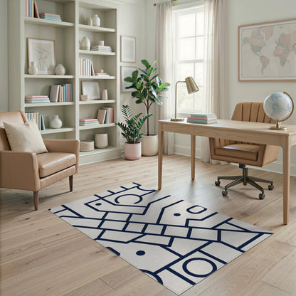 Blue and Teal Navy Geometric Area Rug